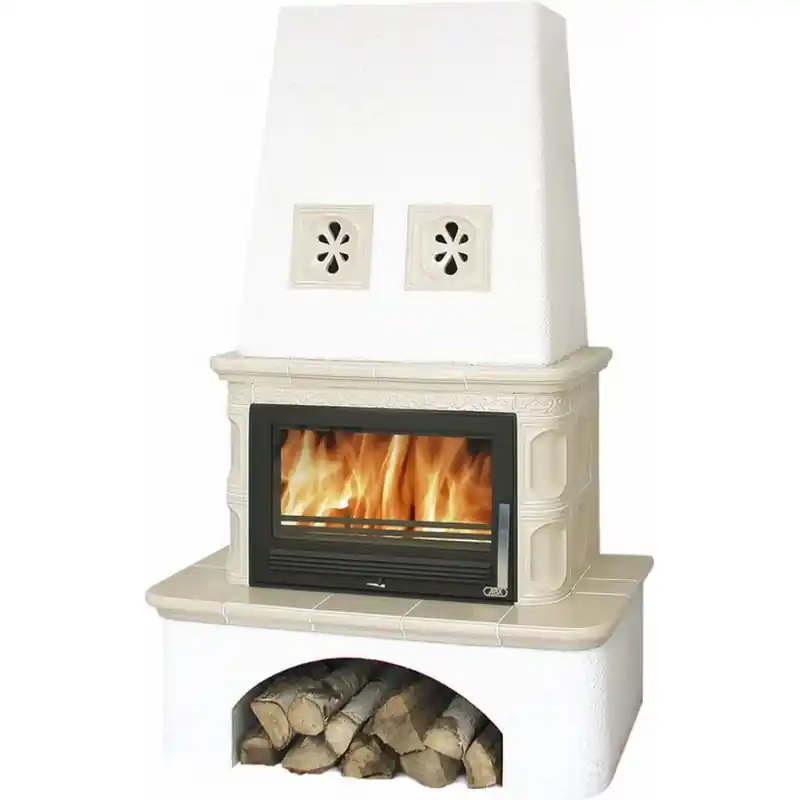 Saisonangebot ABX LAPONIE TV Kachelofen mit Wärmetauscher 10,5kW, Blech Einsatz, sandfarbig 4012PTV
