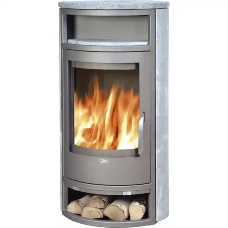 Preisreduziert ABX POLAR 4654-8-III Holz-Kaminofen, graues Blech, rundformige Speckstein 4654-8MK