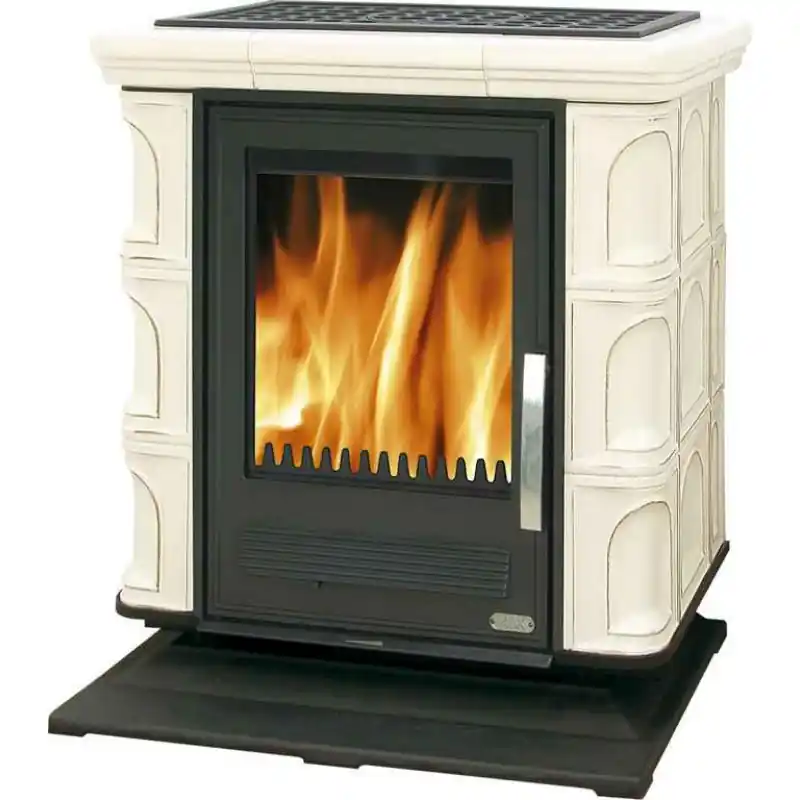 Knallerangebot ABX Warmwasser-Kachelofen BAVARIA L 4634-7, Gusseisensockel, Ahorn-Farbe