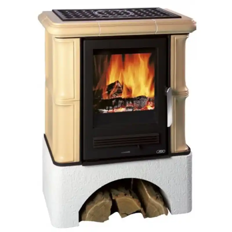 Abverkauf ABX BAVARIA L,Kachelofen mit Wärmetauscher 4,2kW,Gusseisen Einsatz,Flachsockel,aprikot