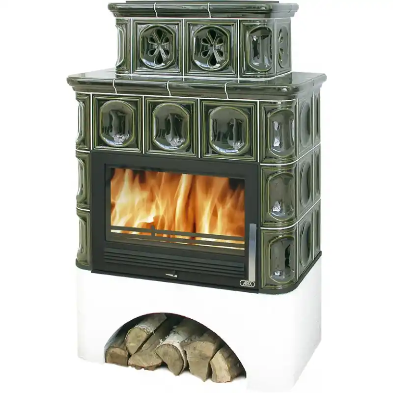 Preisreduziert ABX KARELIE TV, Kachelofen mit Wärmetauscher 7 kW, Blech Einsatz, grün