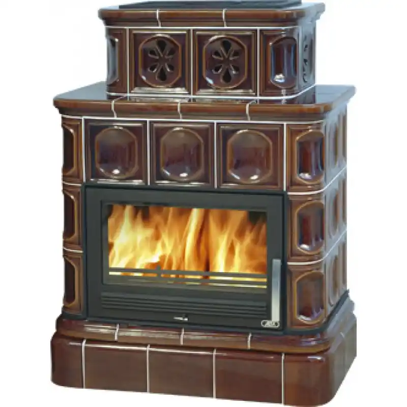 ABX KARELIE TV, Kachelofen mit Wärmetauscher 7 kW, Blech Einsatz, Kachelsockel, sandfarbig Neue Kollektion