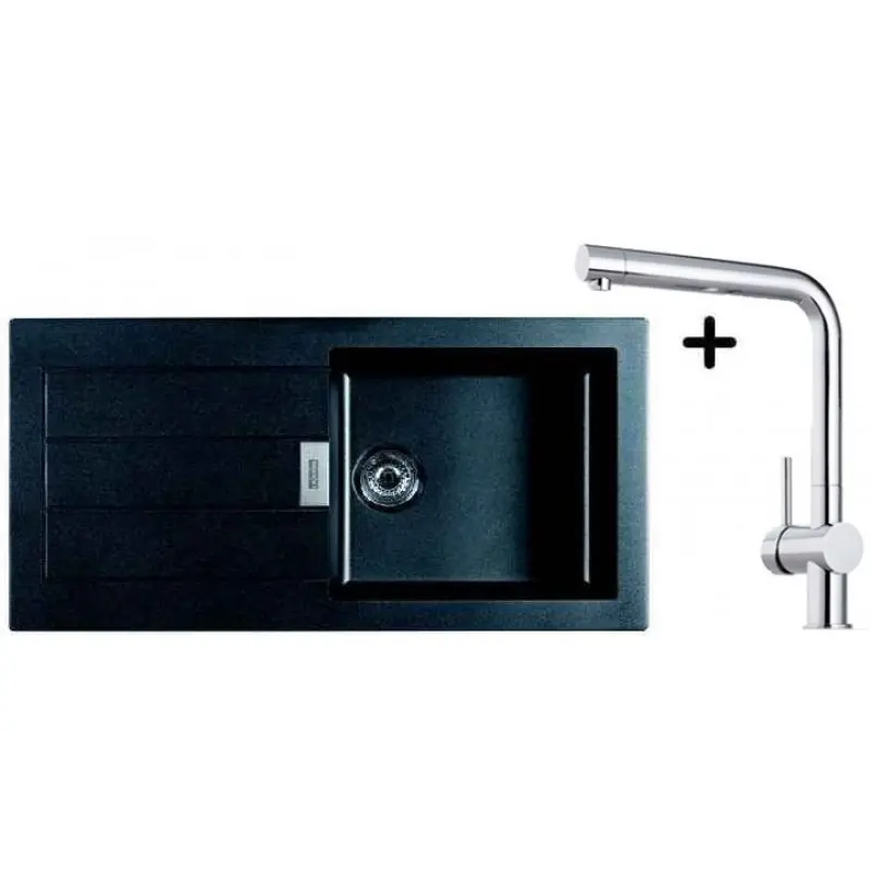 Highlight Franke SET T4 Tectonite Spüle SID 611 schwarz + Küchenarmatur FN 0147