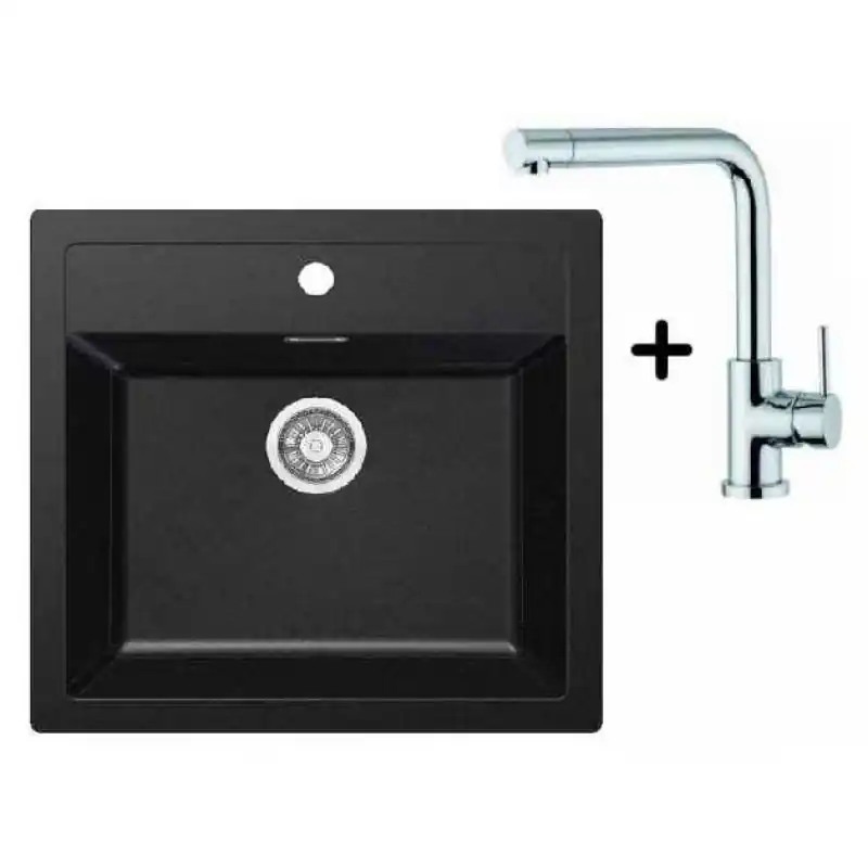Mega-Angebot Franke SET T13 Tectonite Spüle SID 610 schwarz + Küchenarmatur Samoa