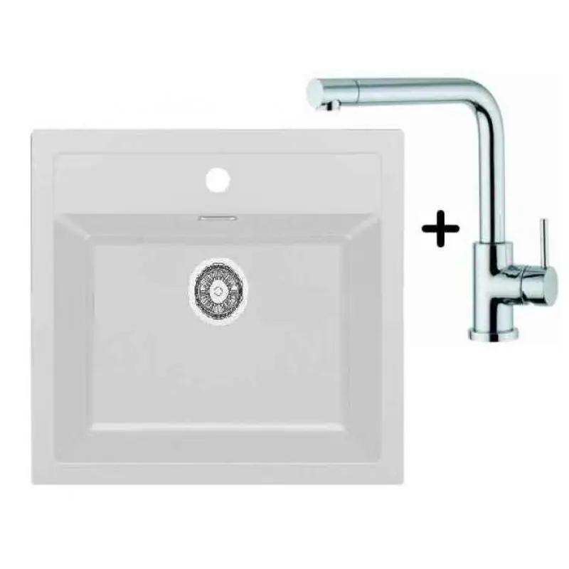 Versand Am Gleichen Tag Franke SET T13 Tectonite Spüle SID 610 weiß + Küchenarmatur Samoa