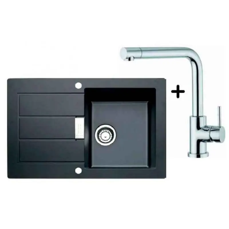 Franke SET T14 Tectonite Spüle SID 611-78 schwarz + Küchenarmatur Samoa Mega-Angebot