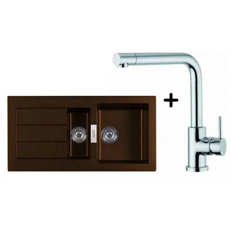 Markenprodukt Franke SET T16 Tectonite Spüle SID 651 chocolate + Küchenarmatur Samoa