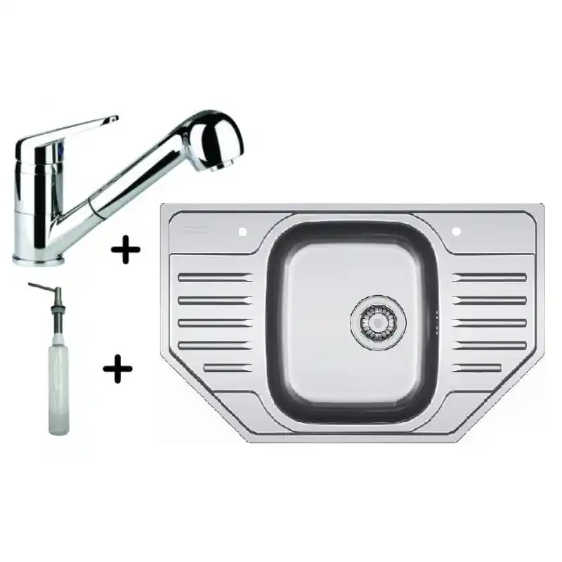 Markenprodukt Franke SET N39 Edelstahlspüle PXN 612 E + Küchenarmatur FC 9547.031 + Spülmittelspender