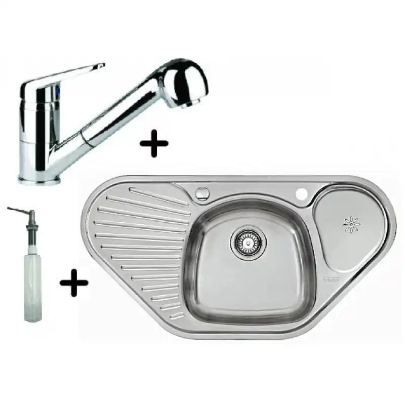 Franke SET N43 Edelstahlspüle MON 681 E + Küchenarmatur FC 9547.031 + Spülmittelspender Garantierte Lieferung