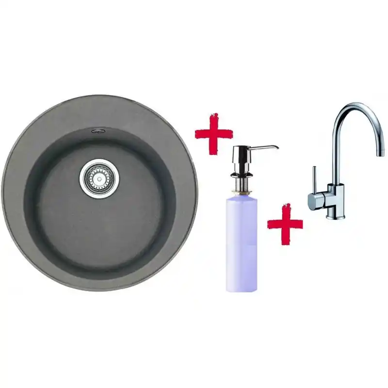 Franke SETG32 Fragranit Spüle ROG 610.084 grau + Küchenarmatur FC 650 + Spülmittelspender Zertifiziert