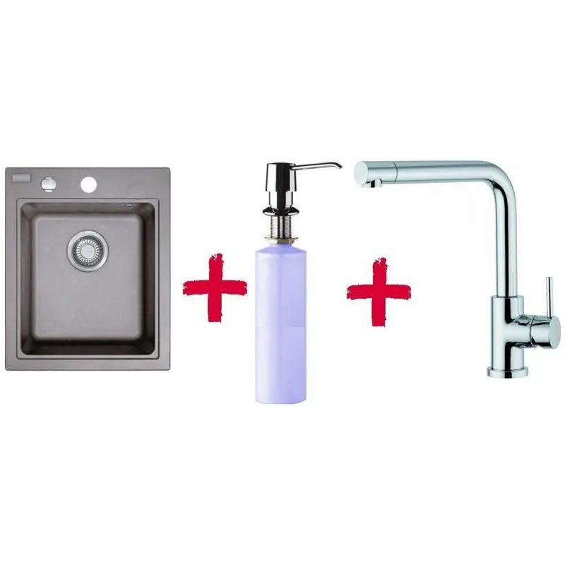Bestseller Franke SET G33 Fragranit Spüle KSG 218.084 grau + Küchenarmatur Samoa + Spülmittelspender