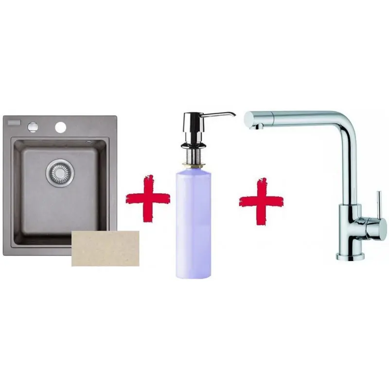 Echt Franke SET G33 Fragranit Spüle KSG 218.082 sahara + Küchenarmatur Samoa +Spülmittelspender