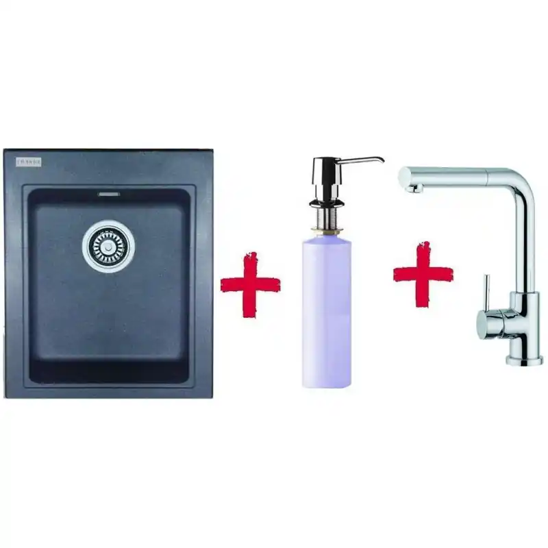 Franke SET G34 Fragranit Spüle KSG 218.099 graphit+Küchenarmatur FN 0147+Spülmittelspender Top-Angebot