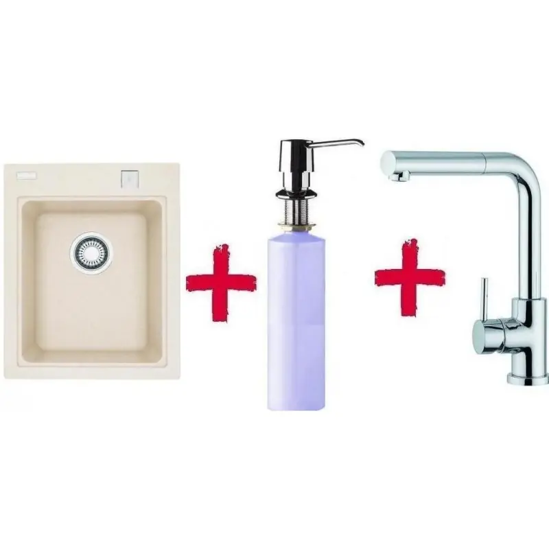 Franke SETG34 Fragranit Spüle KSG 218.073 Magnolia+Küchenarmatur FN 0147+Spülmittelspender Highlight
