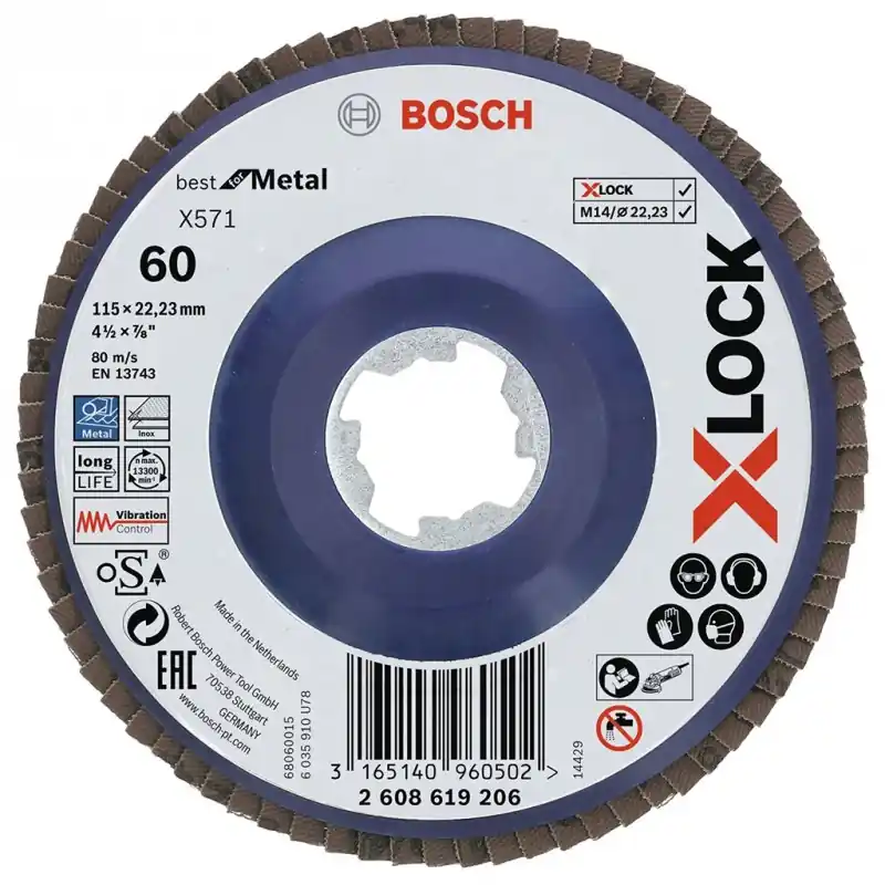 Direkt Vom Hersteller BOSCH X-LOCK Best for Metal Fächerscheibe X571, 115x22,23mm, G60, 2608619206