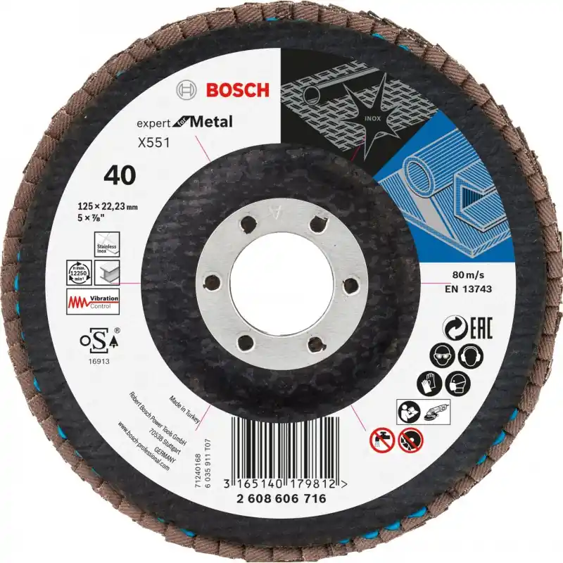 BOSCH Expert for Metal Fächerschleifscheibe X551, 125x22,23mm, 40, gewinkelt 2608606716 Preisknaller