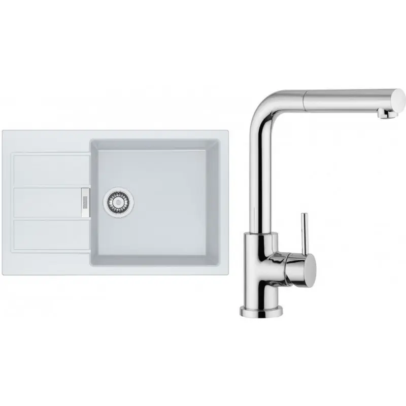 Franke SET T88 Tectonit Spüle S2D 611-78 XL polarweiß + Armatur FN 0147.031 chrom Highlight