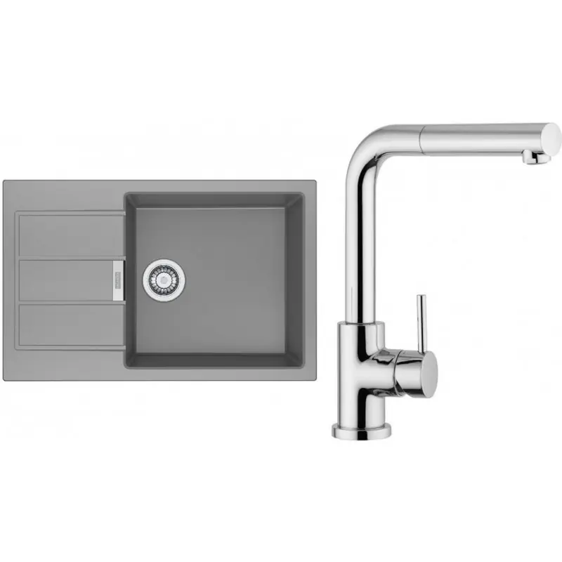 Franke SET T88 Tectonit Spüle S2D 611-78 XL steingrau + Armatur FN 0147.031 chrom Markenware