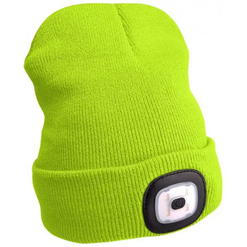 Wochenendangebot Wintermütze mit LED-Beleuchtung fluoreszierendes Gelb USB aufladbar