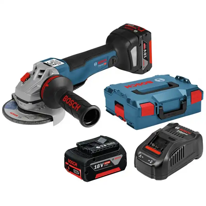 BOSCH Akku-Winkelschleifer GWS 18V-10 PC, mit 2 x 5.0 Ah Li-Ion Akku, L-BOXX 06019G3E0D Solange Der Vorrat Reicht