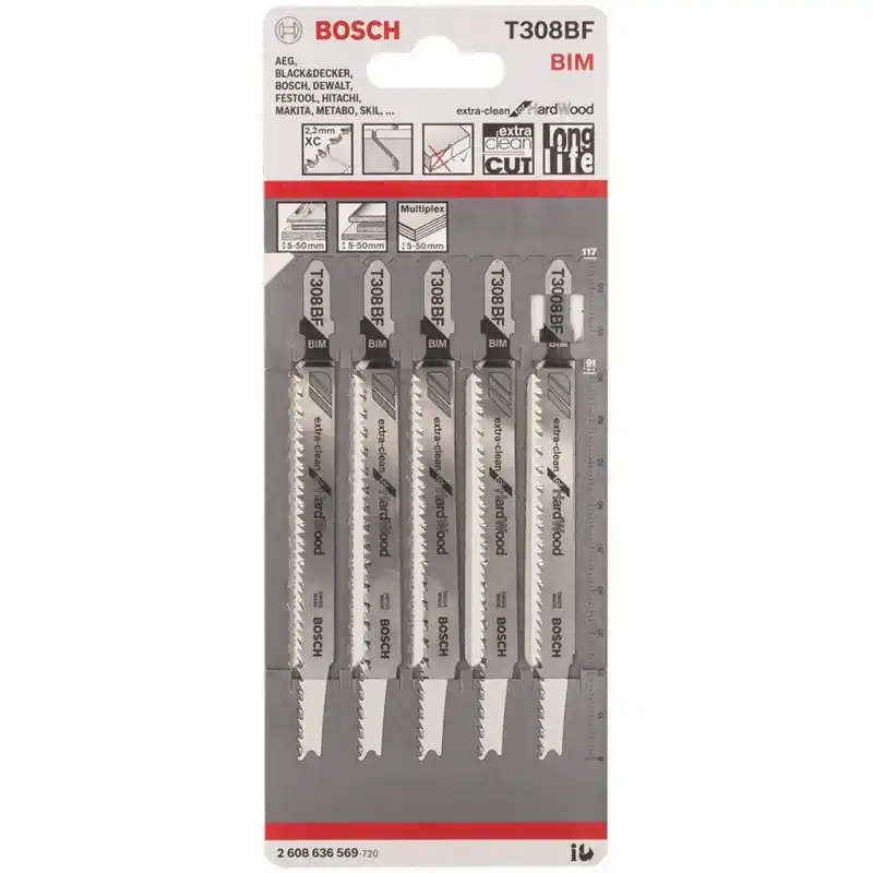 BOSCH Stichsägeblatt T 308 BF Extraclean for Hard Wood, 5er-Pack 2608636569 Garantierte Lieferung