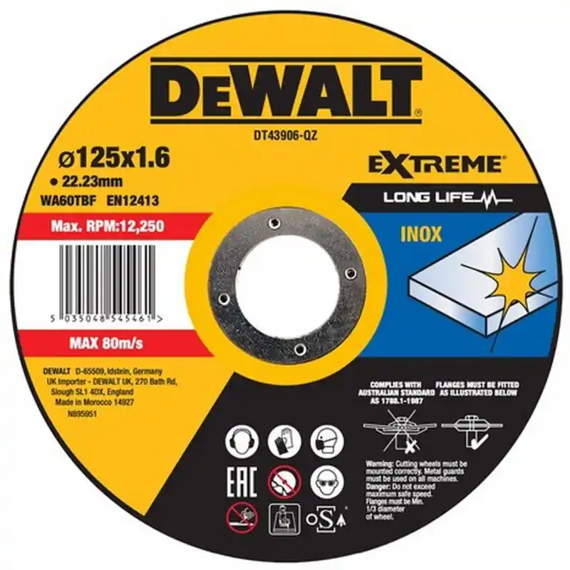 DeWALT DT43906-QZ Trennscheibe Edelstahl flach 125 x 1,6 mm Garantierte Lieferung