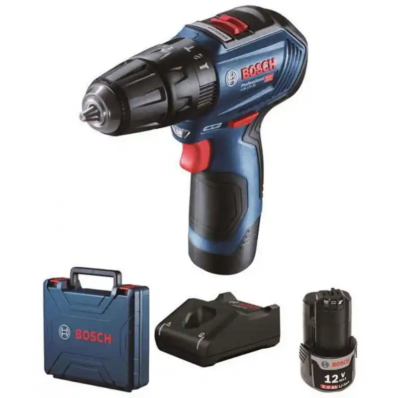 Begrenztes Angebot BOSCH GSB 12V-30 Akku-Schlagbohrschrauber, 12V, 2x 2,0Ah 06019G9100