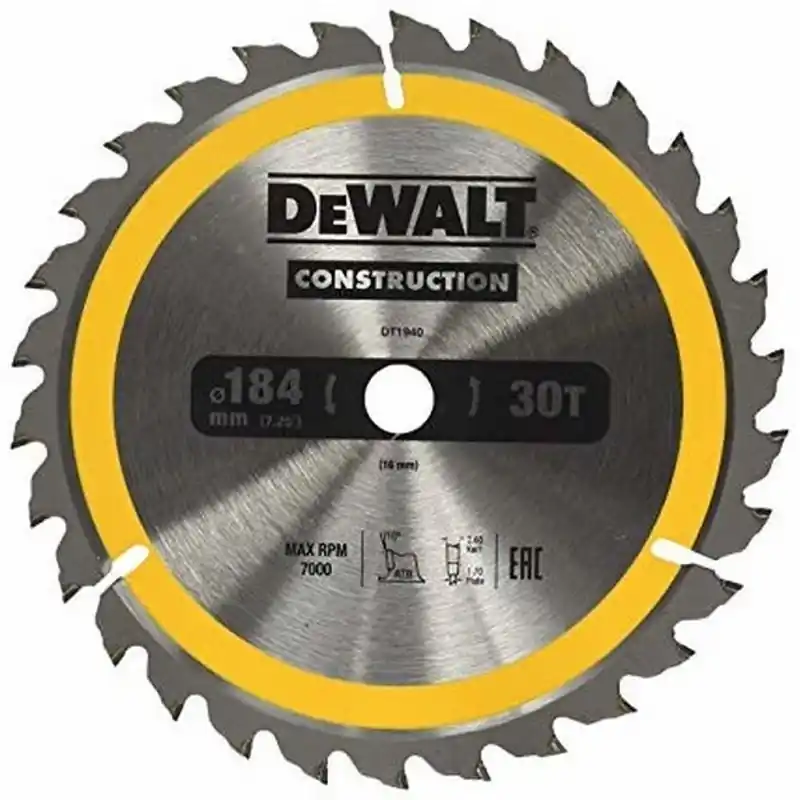 Zertifiziert DeWALT DT1940-QZ Kreissägeblatt für Handkreissägen, 184 x 16 mm, 30WZ