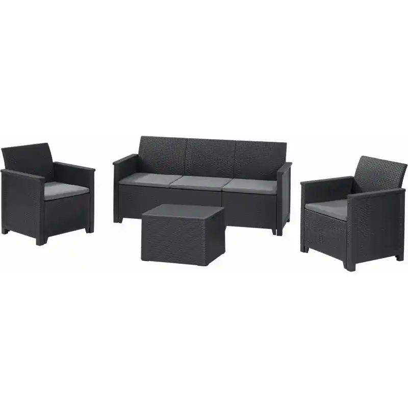 KETER ELODIE 3 SEATER Lounge-Set 4-tlg., graphit/grau 17212057 Mega-Angebot