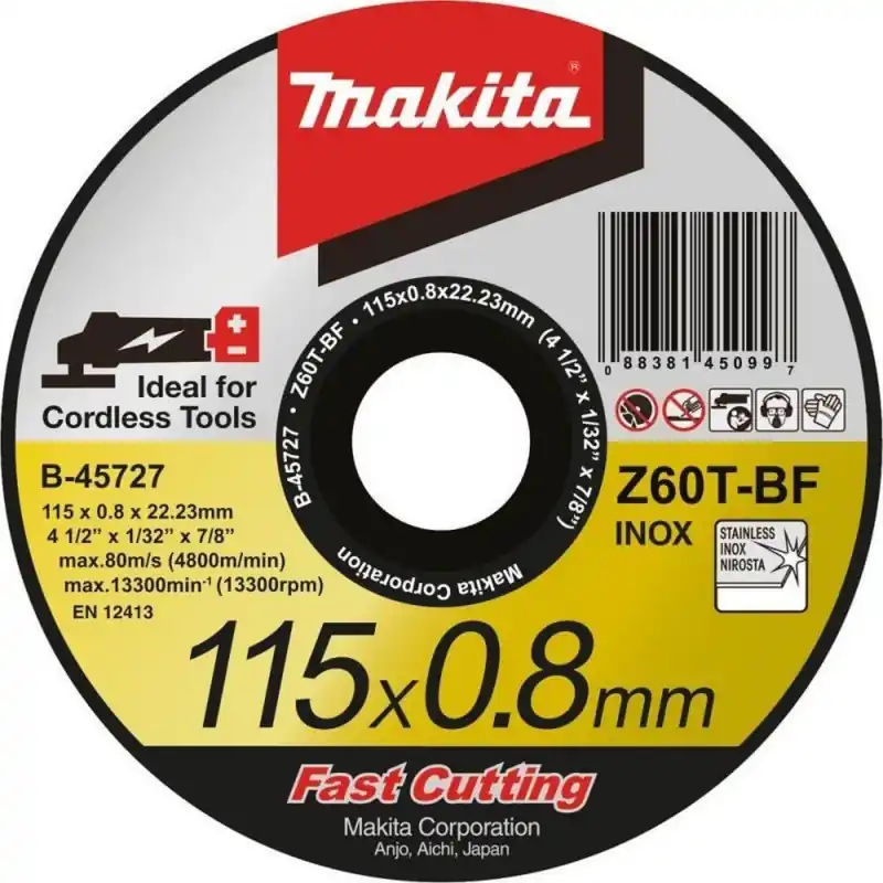 Geprüft Makita B-45727 Trennscheibe 115x0,8x22mm Inox (1 Stück)