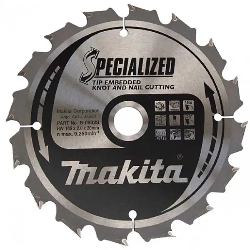 Makita B-09329 165 x 20 mm Specialized Sägeblatt -Tip eingebettete 16Z Sichere Zahlung