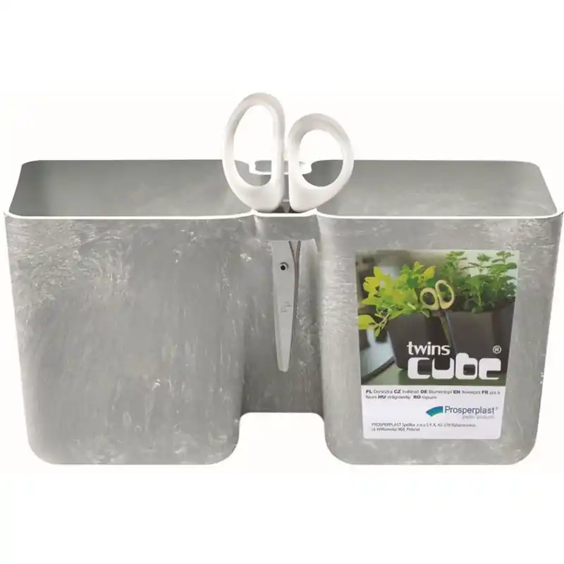 Prosperplast TWINS CUBE Kräutertopf Übertopf eckig m. Schere 2,5 l beton DTC245 Geprüft