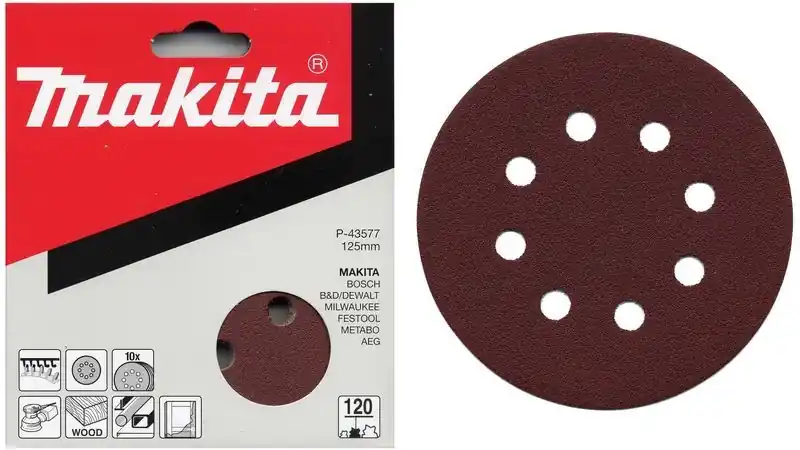 Makita P-43555 Schleifpapier, Körnung 80, 125mm O, 10 Schleifscheiben, für Holz und Metall Rabatt