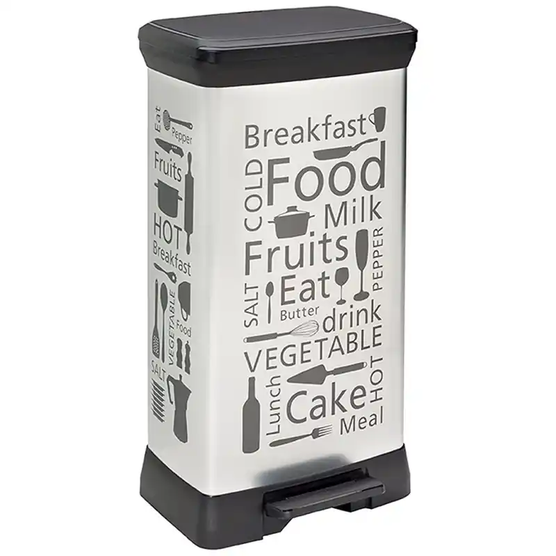CURVER DECO BIN 50L Rechteckiger Treteimer 39 x 29 x 73 cm Küchenmotiv 02162-K07 Neue Ware