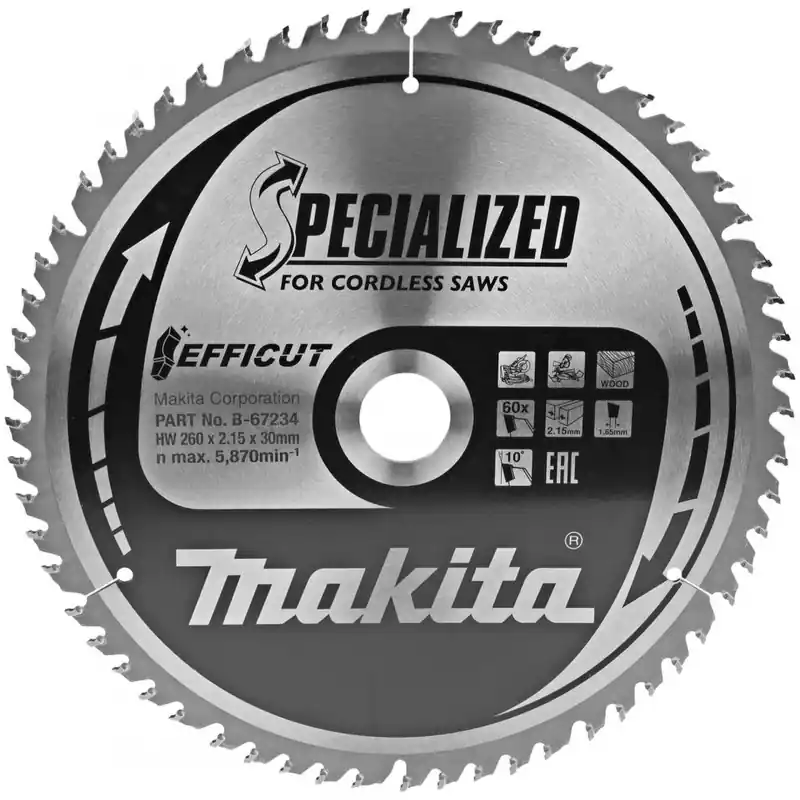 Neuheit Makita B-67234 TCT Efficut Sägeblatt 260mmx30mm 60Z
