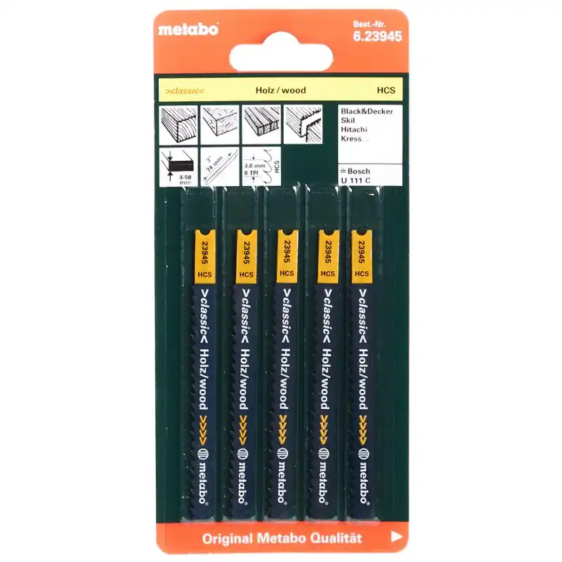 Top-Seller Metabo „Basic wood" 5 u-Stichsägeblätter, 74/3,0 mm 623945000