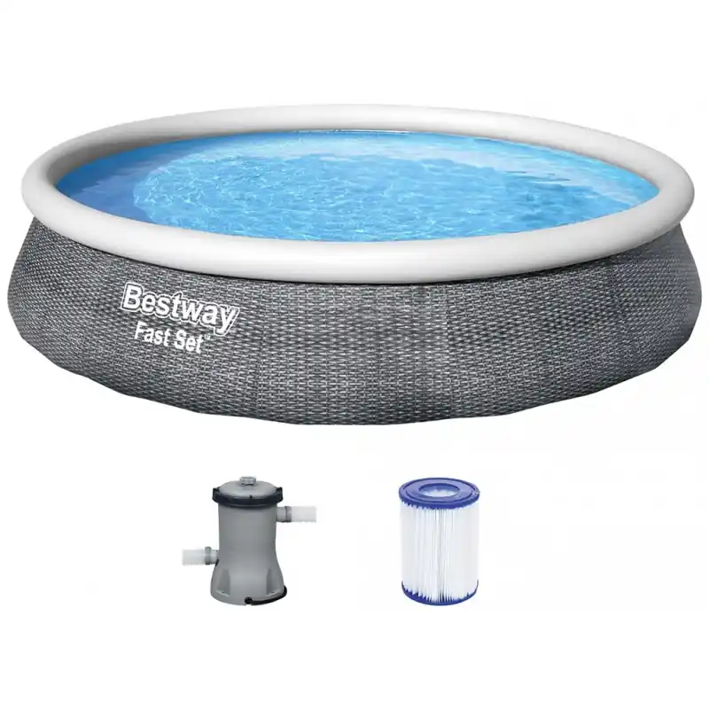 BESTWAY Fast Set Pool 396 x 84 cm, mit Filterpumpe, Rattan-Optik 57376 Knallerangebot