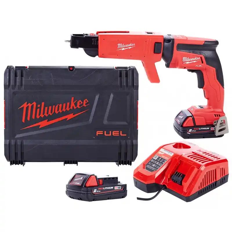 Preisknaller Milwaukee M18FSGC-202X Akku Trockenbauschrauber mit Magazinvorsatz 2x 2.0 Ah, HD box 49334