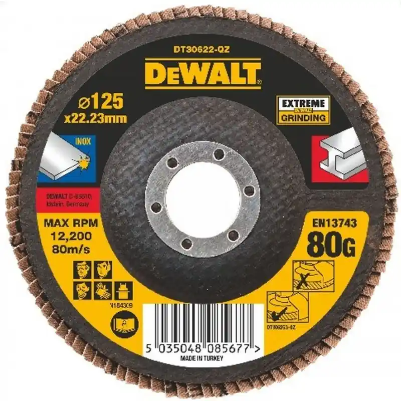 Online Kaufen DeWALT DT30622 Extreme Fächerscheibe 4 1/2" 125 mm x 22,23 mm Körnung 80