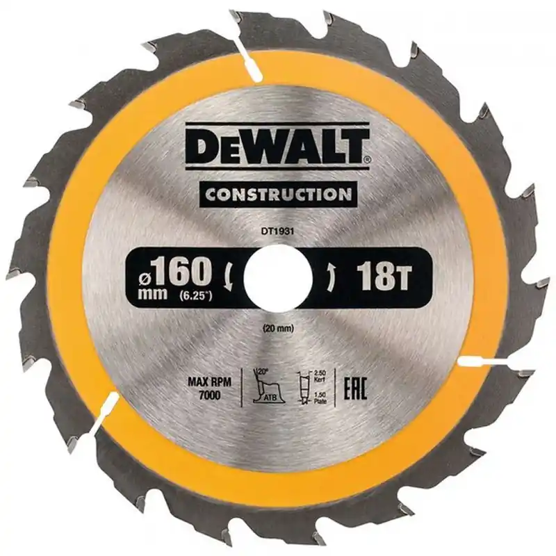 Sonderaktion DeWALT DT1931-QZ Kreissägeblatt für Handkreissägen, 160 x 20 mm, 18WZ