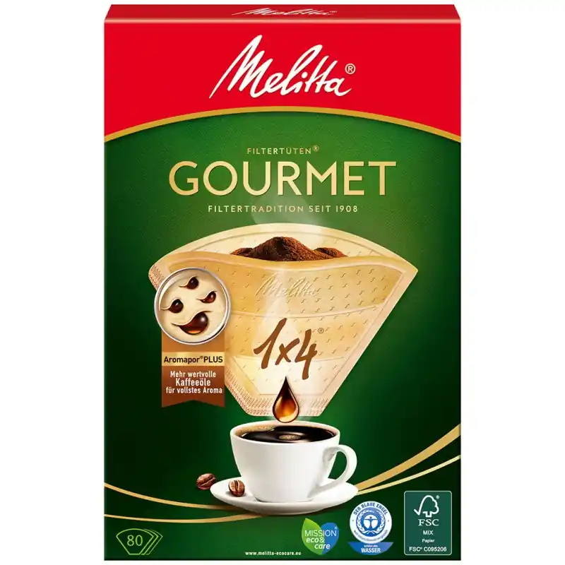 Neue Kollektion Melitta Filtertüten Gourmet 1x4, Größe 4, braun, 80 Stück