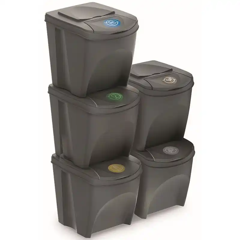 Prosperplast SORTIBOX Mülleimer Mülltrennsystem Abfalleimer Behälter 5x25l, Grau IKWB25S5 Finale Aktion