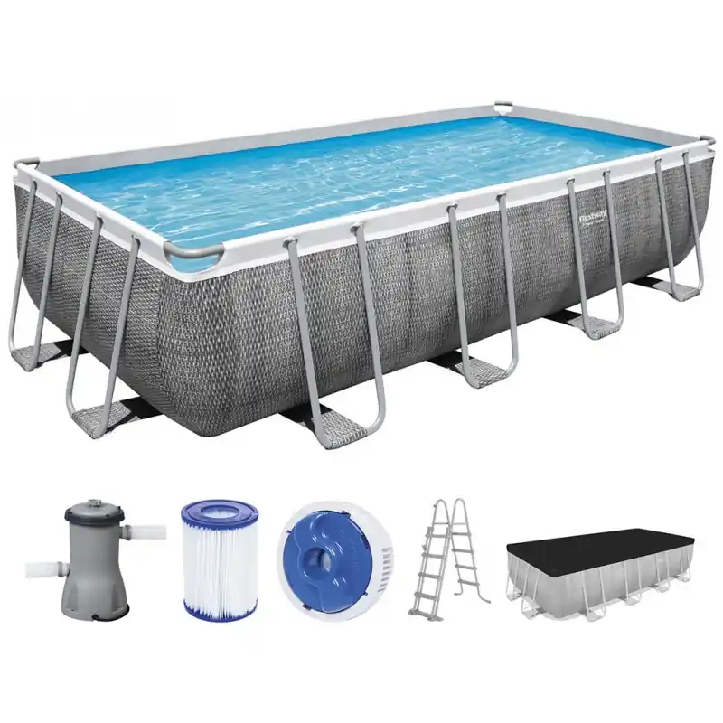Aktuell BESTWAY Power Steel Frame Pool 488 x 244 x 122 cm, Komplett-Set mit Filterpumpe 56996