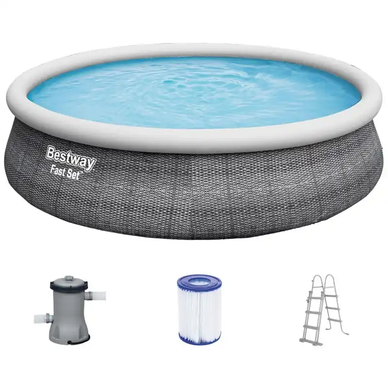 Beliebt BESTWAY Fast Set Pool 457 x 107 cm, mit Filterpumpe, Rattan-Optik 57372