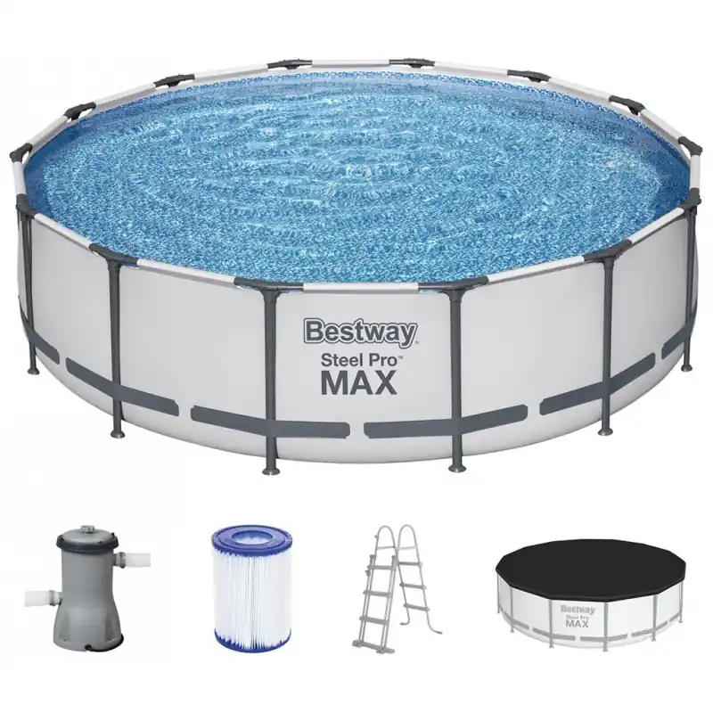 BESTWAY Steel Pro Max Frame Pool 427 x 107 cm, Komplett-Set mit Filterpumpe 56950 Geprüft
