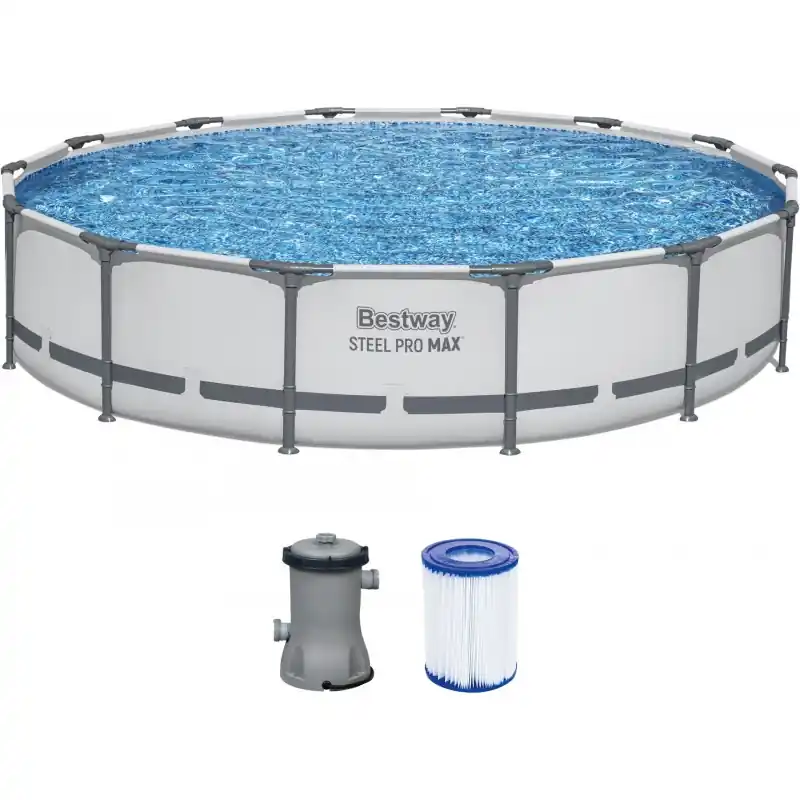 Top-Preis BESTWAY Steel Pro Max Frame Pool 427 x 84 cm, Komplett-Set mit Filterpumpe 56595