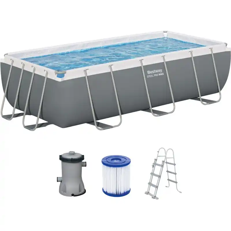 BESTWAY Steel Pro Max Frame Pool 404 x 201 x 100 cm, Komplett-Set mit Filterpumpe 56441 Wochenendangebot