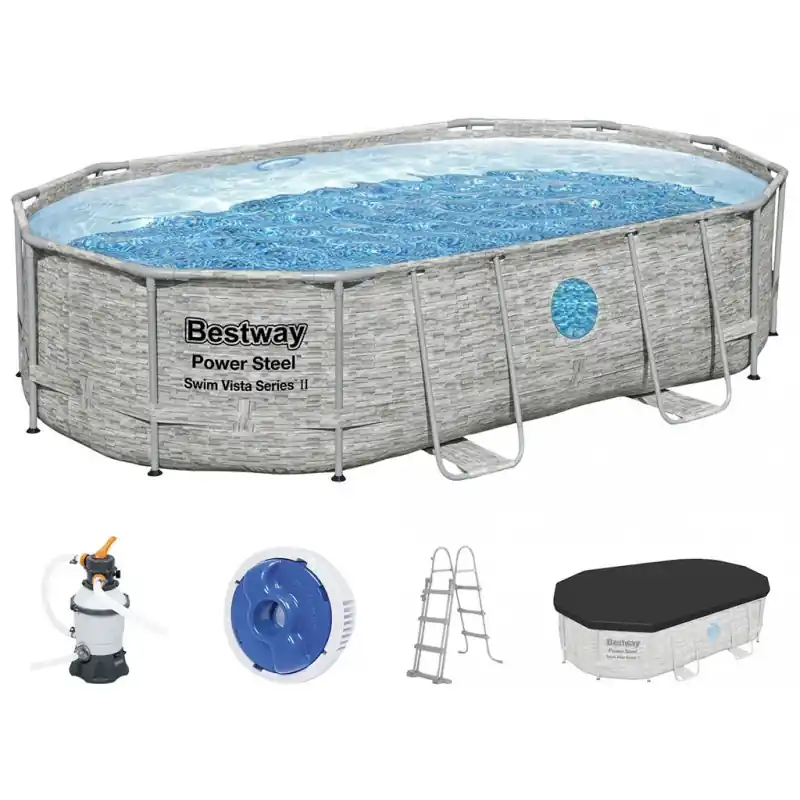 Sonderaktion BESTWAY Power Steel Swim Vista Series Pool 488 x 305 x 107 cm, mit Sandfilteranlage 56946