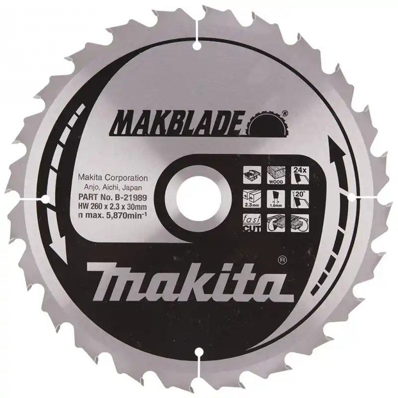 Neu Makita B-21989 Kreissägeblatt Makblade 260x30 24 Z