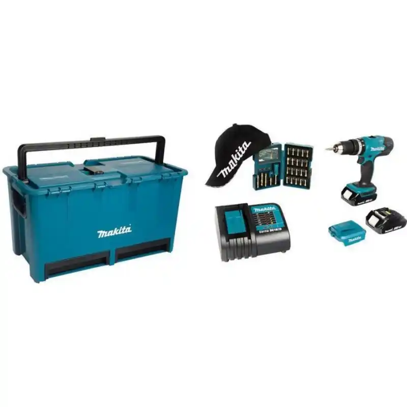 Makita DHP453ZX11 Akku Schlagbohrschrauber Li-Ion 2x1,5Ah/18V +Golden-Bit Set Expressversand